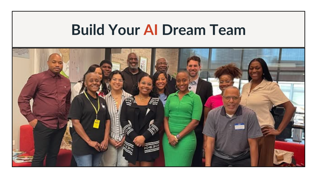 Logan Monday with workshop participants during the Build Your AI Dream Team session, group photo.