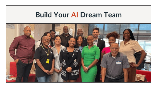 Logan Monday with workshop participants during the Build Your AI Dream Team session, group photo.